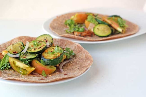 spicy zucchini and tomato tacos