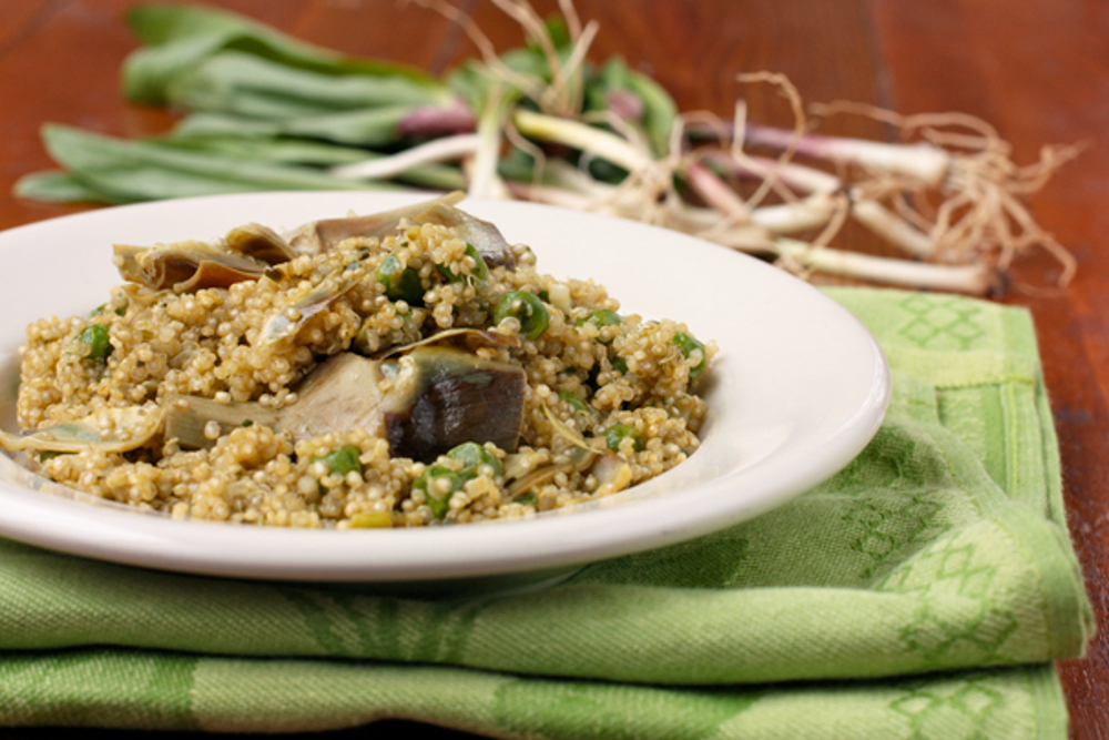 Quinao-Pilaf-with-Ramps-Artichokes-and-Peas