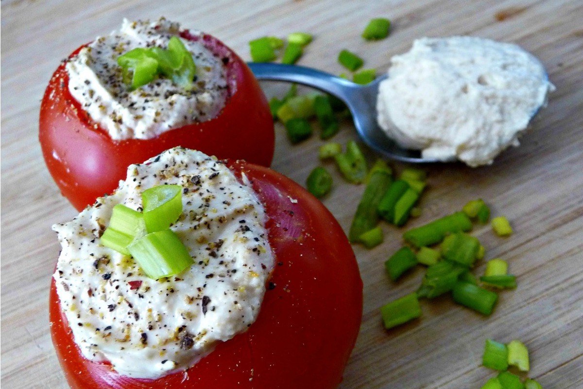 Vegan Cream Cheese Filled Tomatoes With Spices and Green Onions [Gluten-Free]