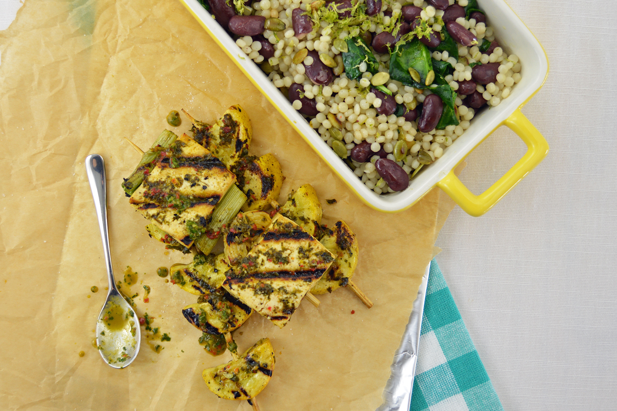 Grilled Tofu and Squash With Easy Chimichurri Sauce and Couscous