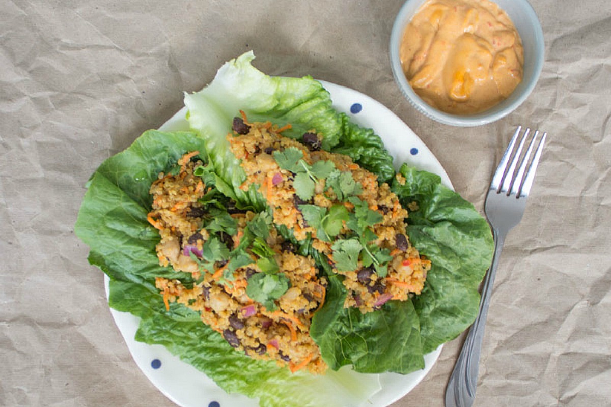 Harissa Tahini Romaine Wraps and Salad [Vegan, Gluten-Free]