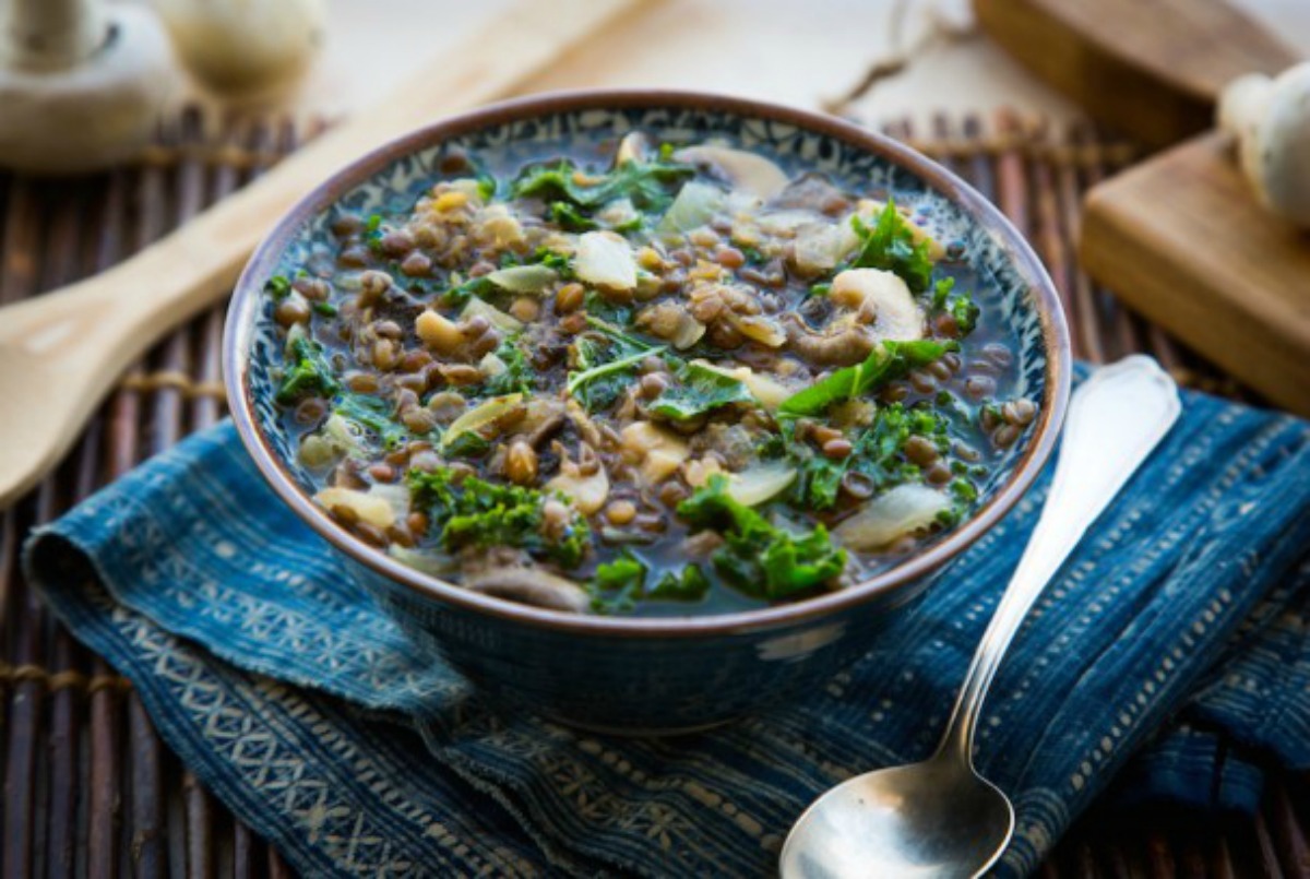 Miso Soup With Garlicky Lentils, Kale and Mushrooms [Vegan, Gluten-Free]
