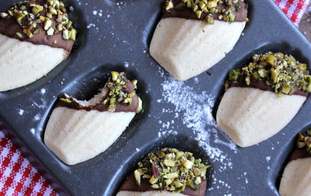 Vanilla Madeleines With Chocolate and Pistachio Ganache [Vegan, Gluten-Free]