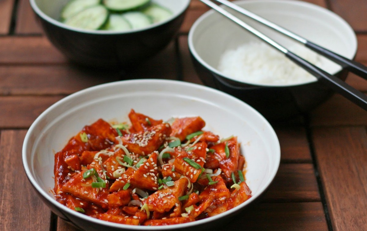Korean-Style Spicy Tofu and Sesame Cucumbers [Vegan, Gluten-Free]