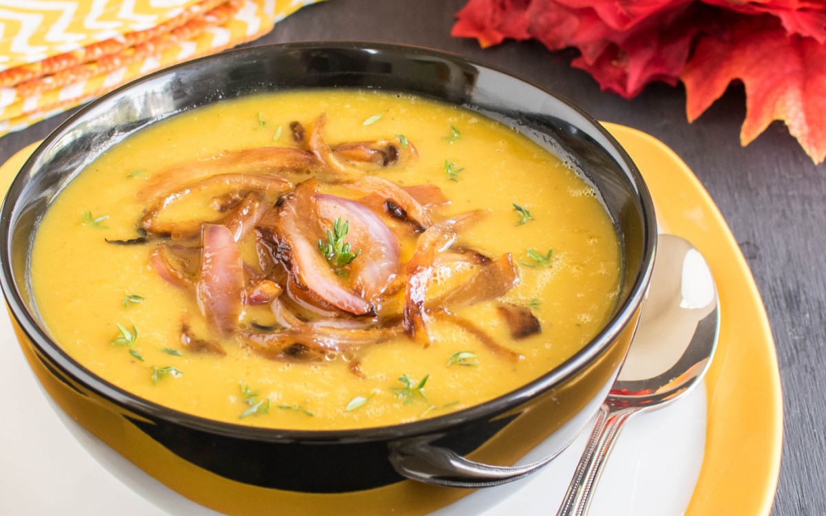 Apple Pumpkin Soup With Caramelized Onions