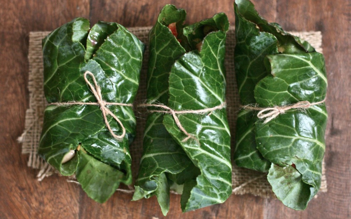 Black-Eyed Pea Collard Wraps With Pickled Vegetables and Ginger-Peanut Sauce