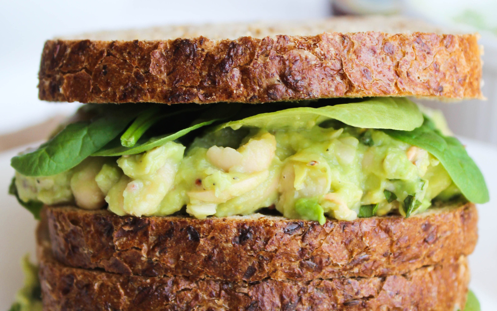 smashed white bean and avocado sandwich