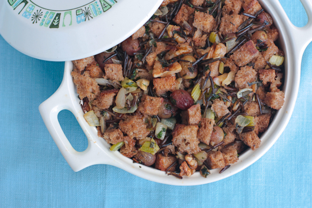 Wild Rice and Bread Stuffing with Roasted Grapes