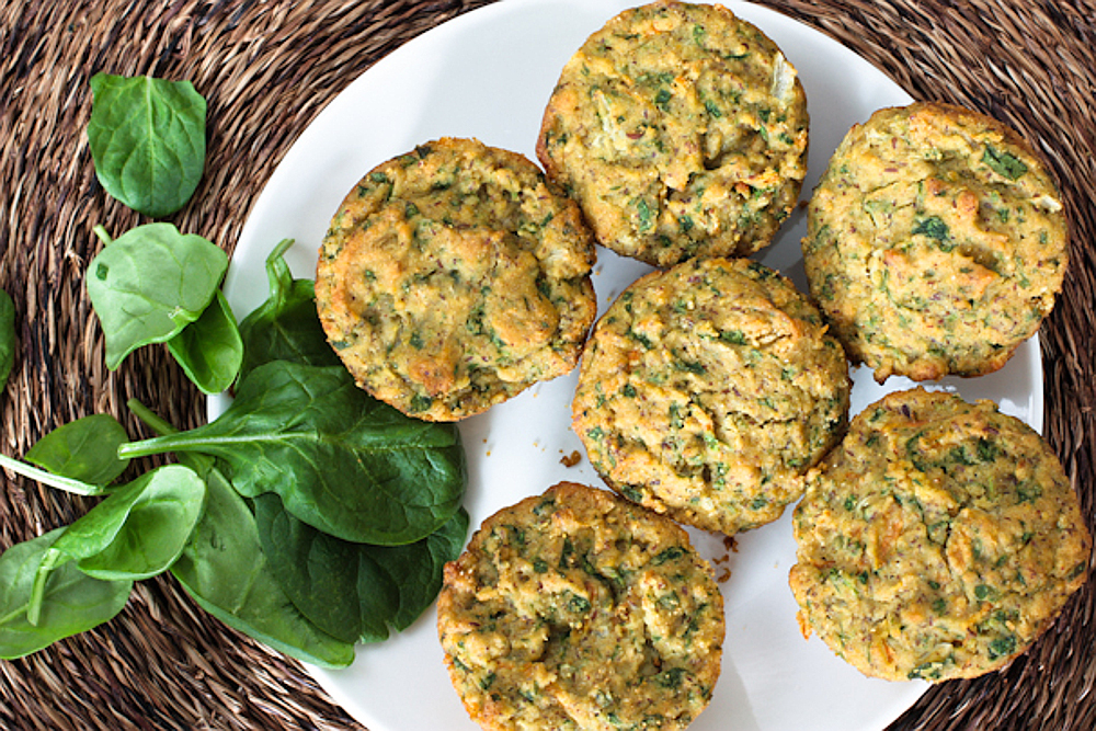 Savory whole grain spinach muffins