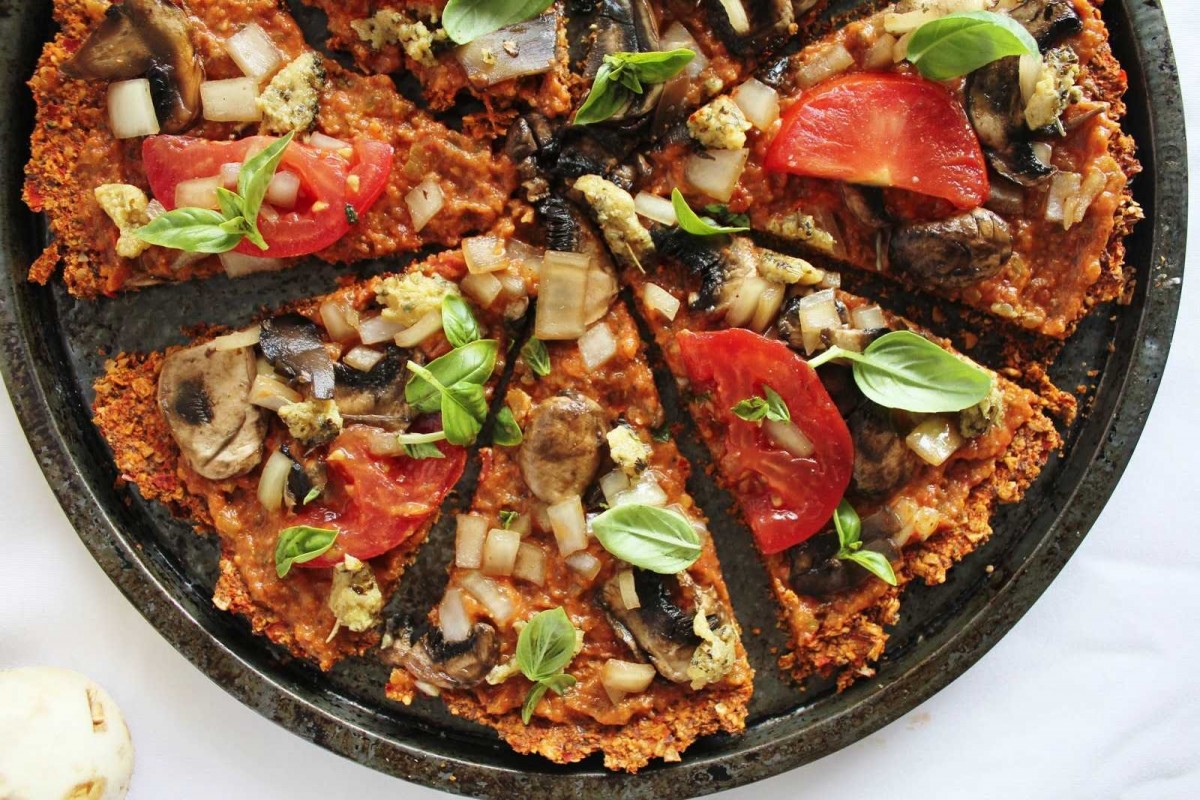 Raw Vegan Pizza with Red Pepper Flax Crust
