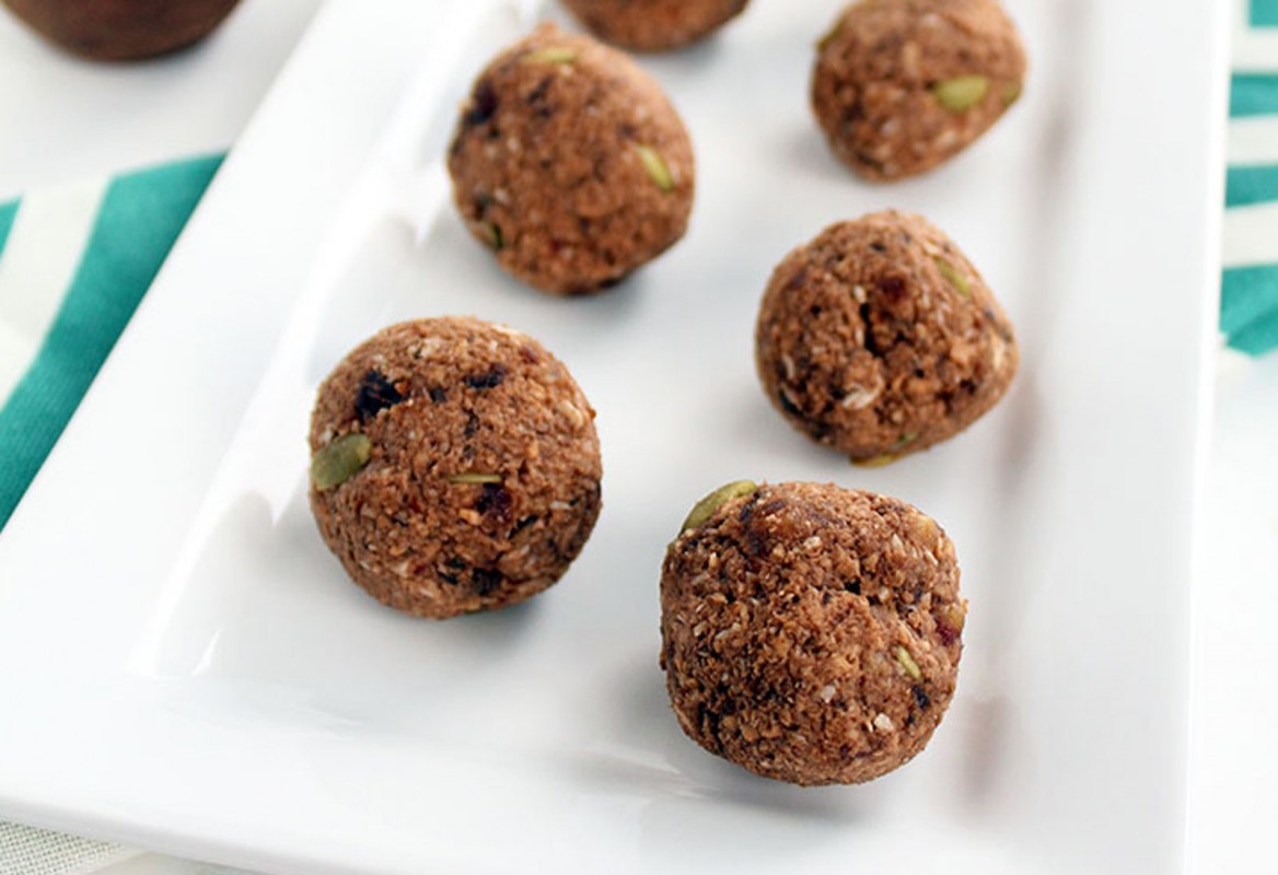 Cacao-Coconut Plantain Rice Energy Balls with Pepitas