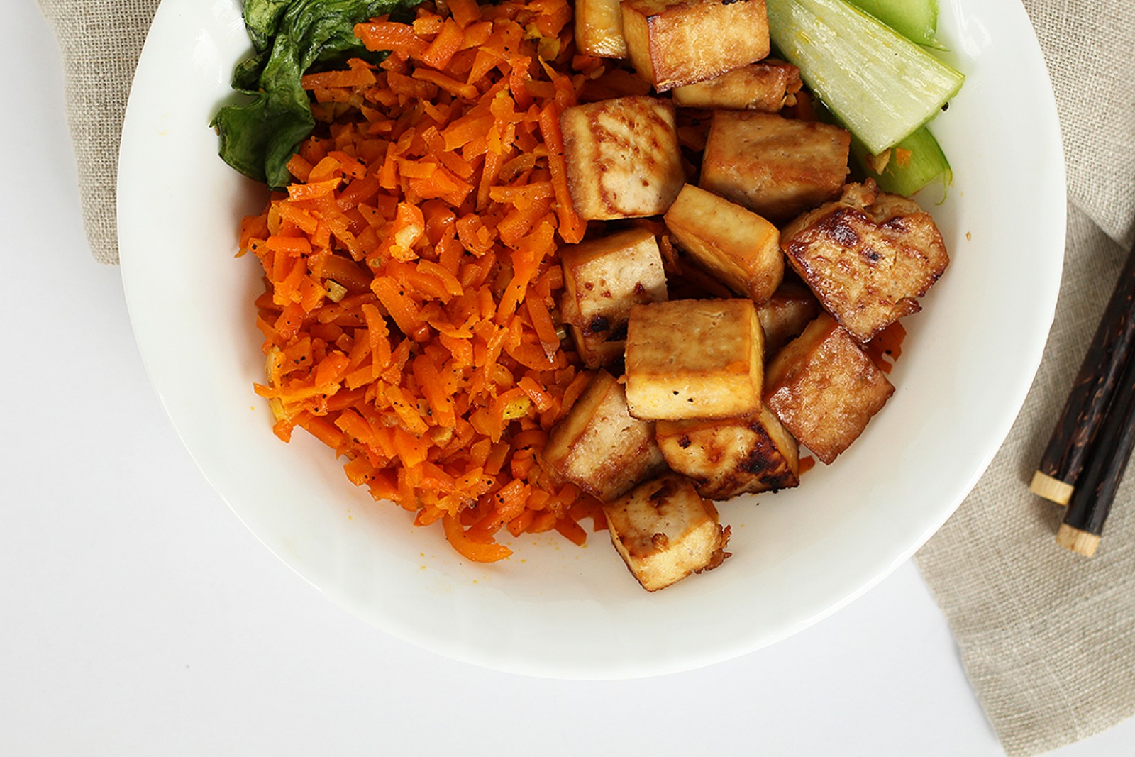 Honey Ginger Tofu and Carrot Rice With Bok Choy