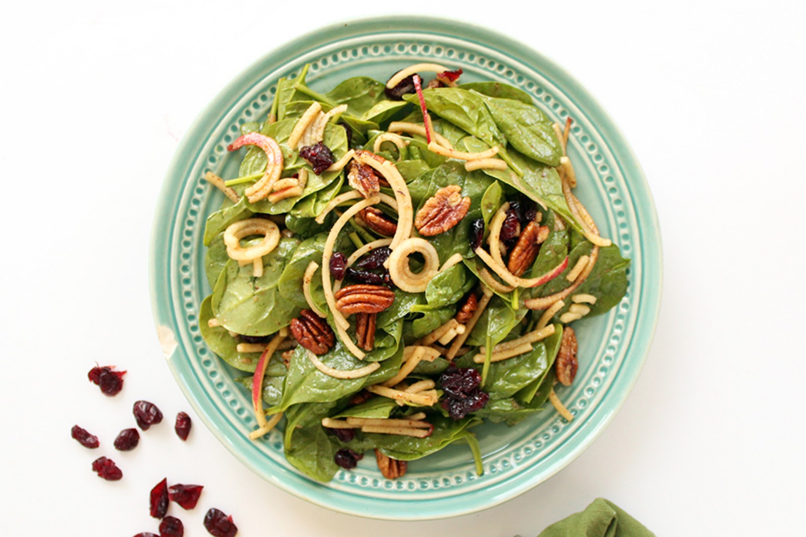 Spinach and Apple Noodle Salad With Pecans and Cranberries