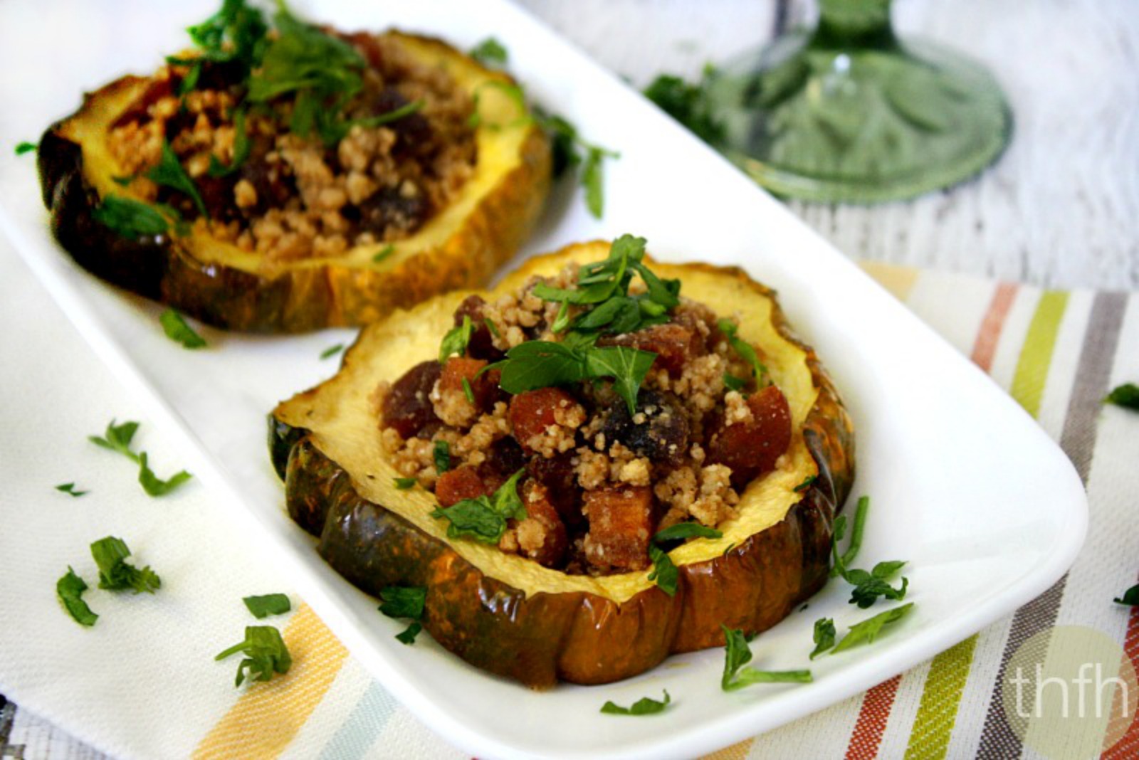 Acorn Squash Rings With Walnuts and Dried Apricots [Vegan]