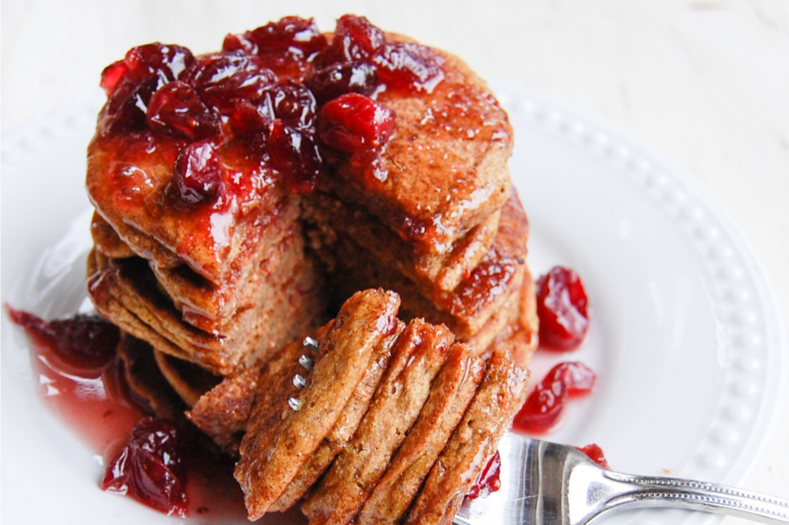 Vegan Pumpkin Pancakes with Cranberry Maple Syrup