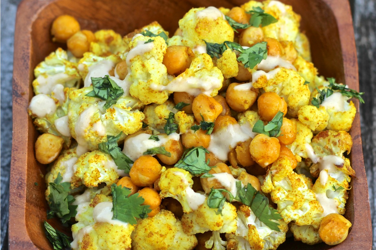Curry Spice Roasted Cauliflower and Chickpeas [Vegan, Gluten-Free]