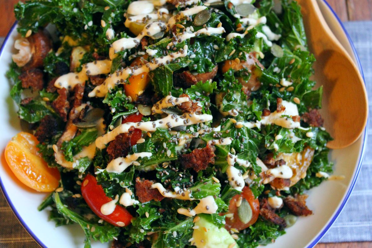 Super Protein Kale Caesar Salad [Vegan]