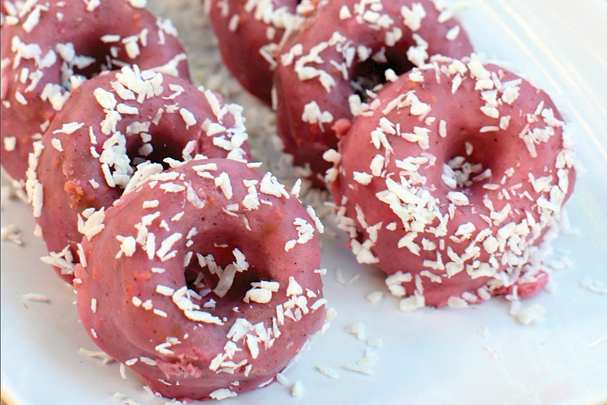 Raspberry and Coconut Glazed Doughnuts