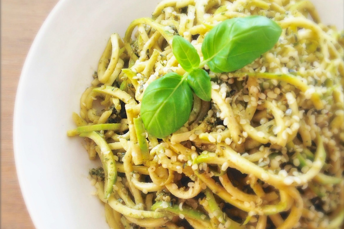 Zucchini Pasta With Basil Hemp Pesto [Vegan, Raw, Gluten-Free]