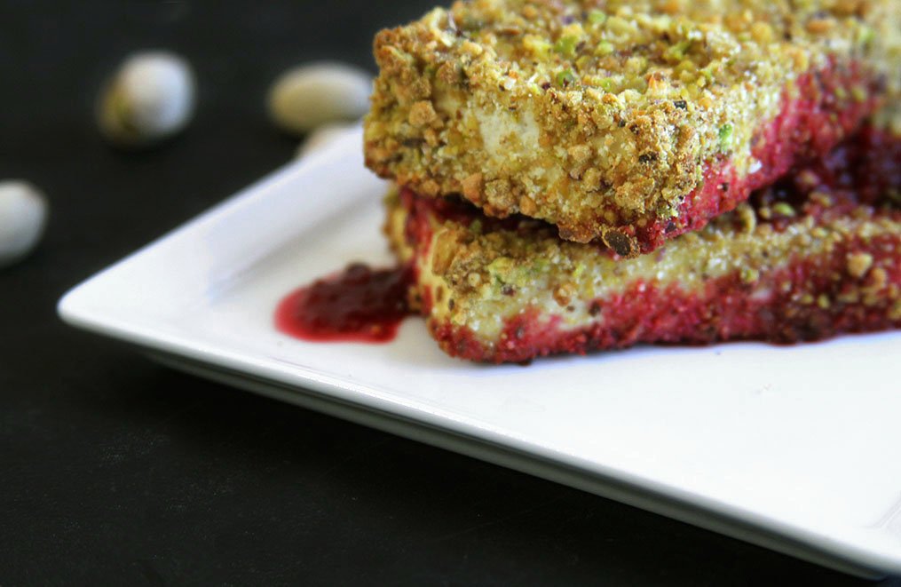 Pistachio Crusted Tofu With a Prickly Pear Sauce