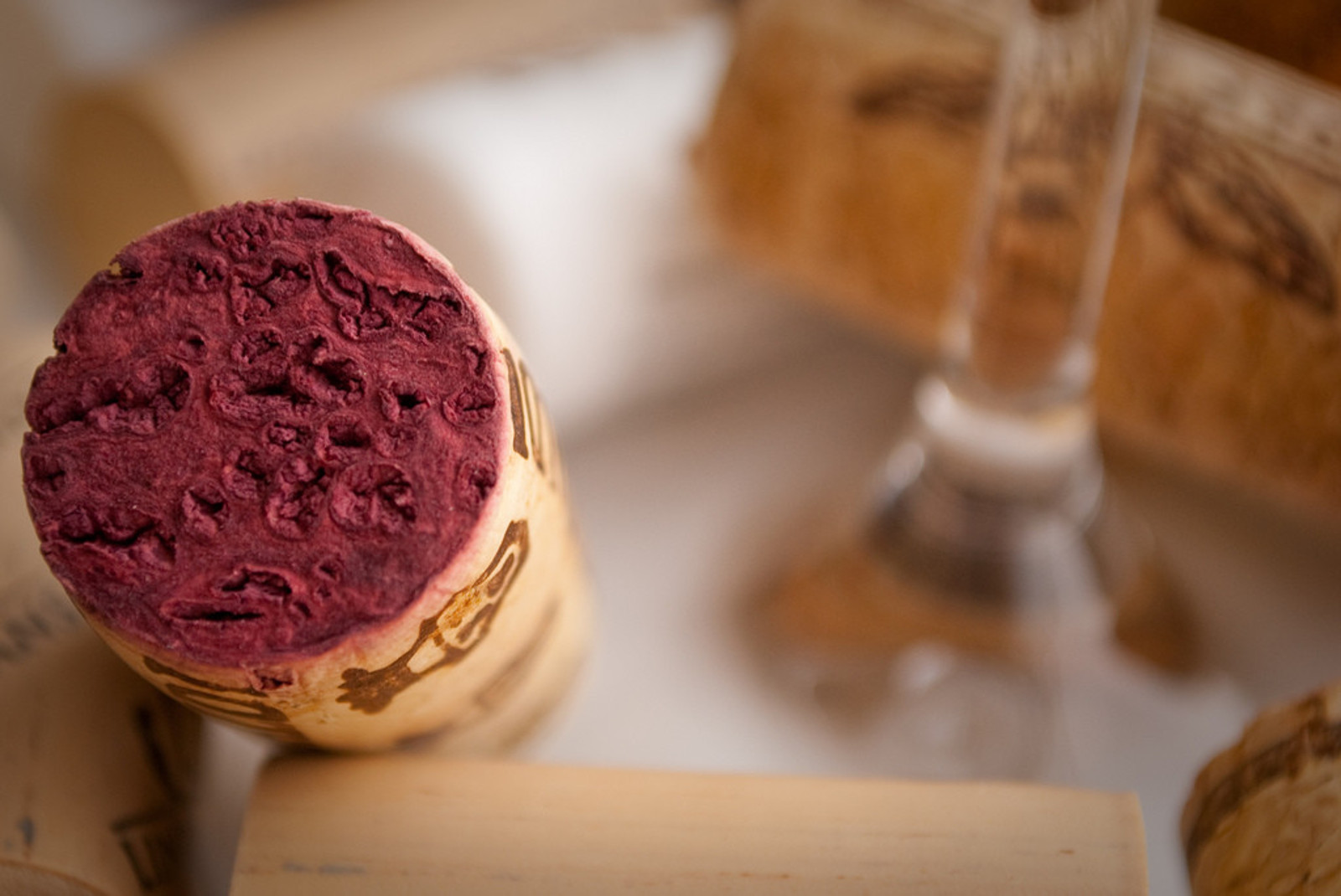 Wine cork stained red