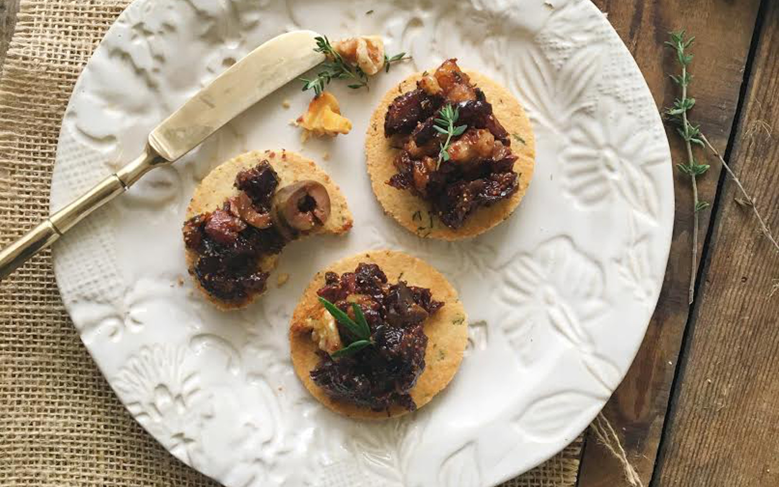 Almond Rosemary Crackers with Fig and Olive Tapendade