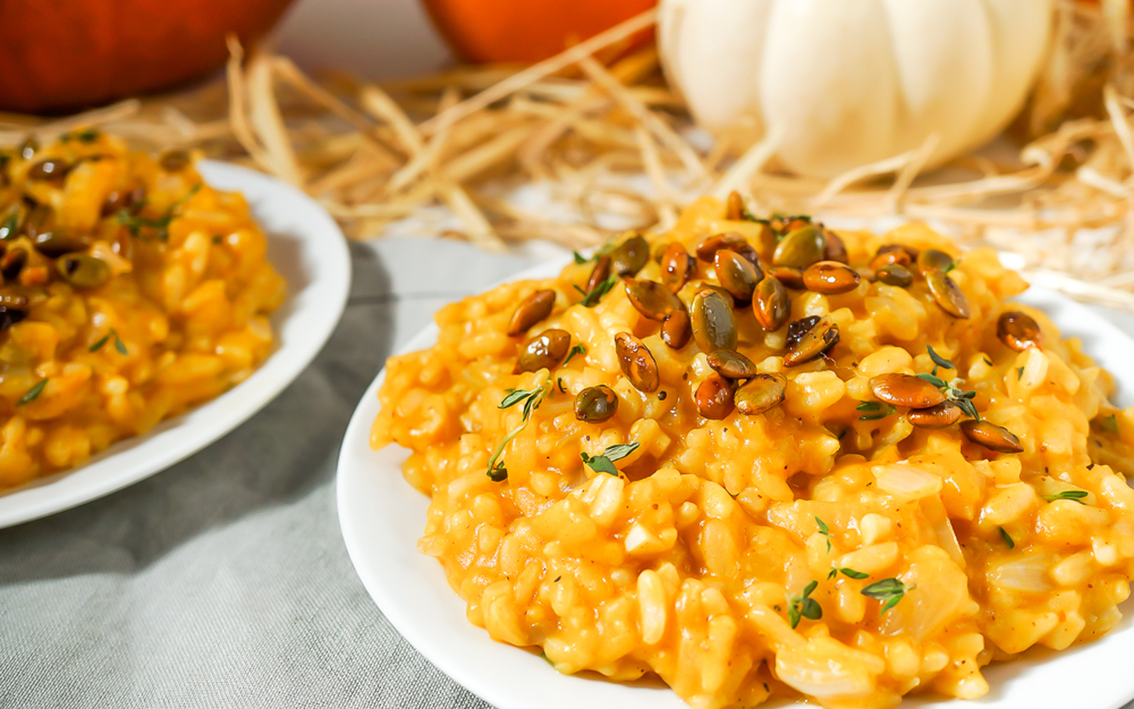 Creamy Pumpkin Risotto with Sweet and Spicy Roasted Pepitas [Vegan, Gluten-Free]