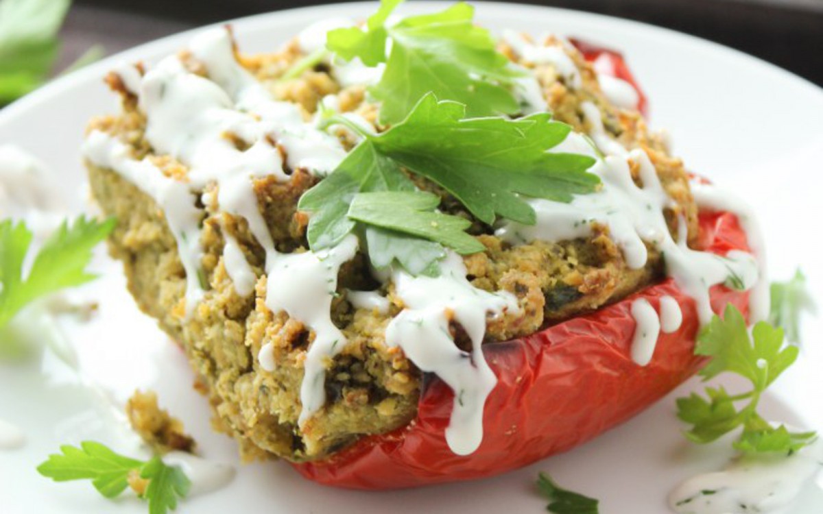 Falafel-Stuffed Peppers With a Coconut-Dill Sauce
