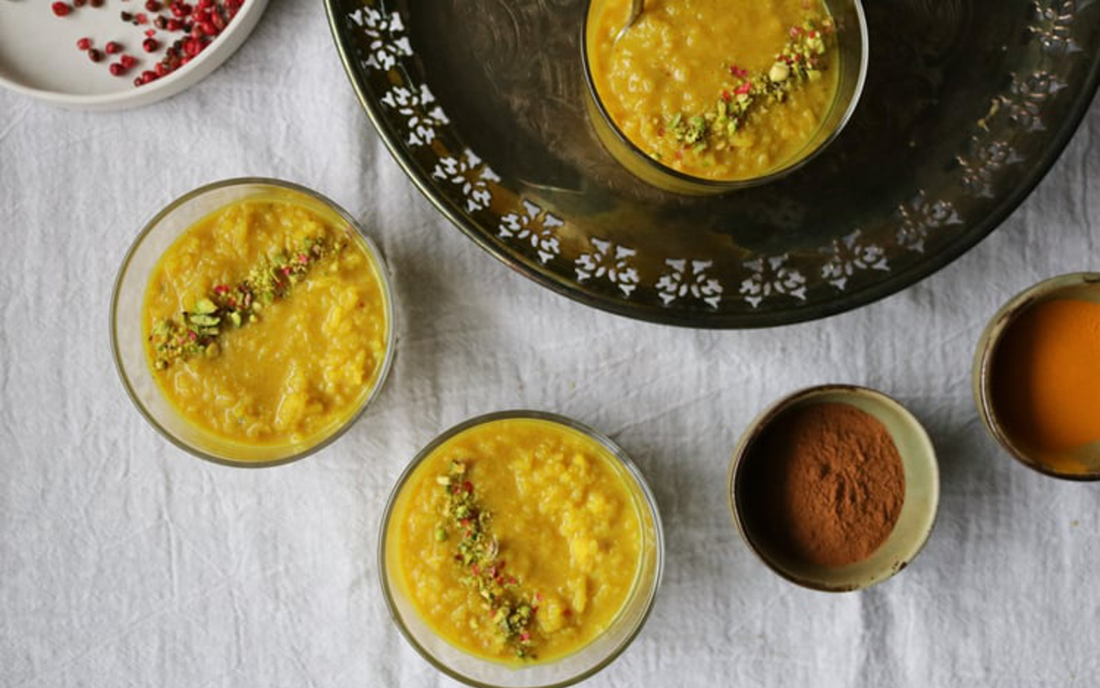 Golden Rice Pudding With Turmeric, Ginger, and Pink Peppercorns