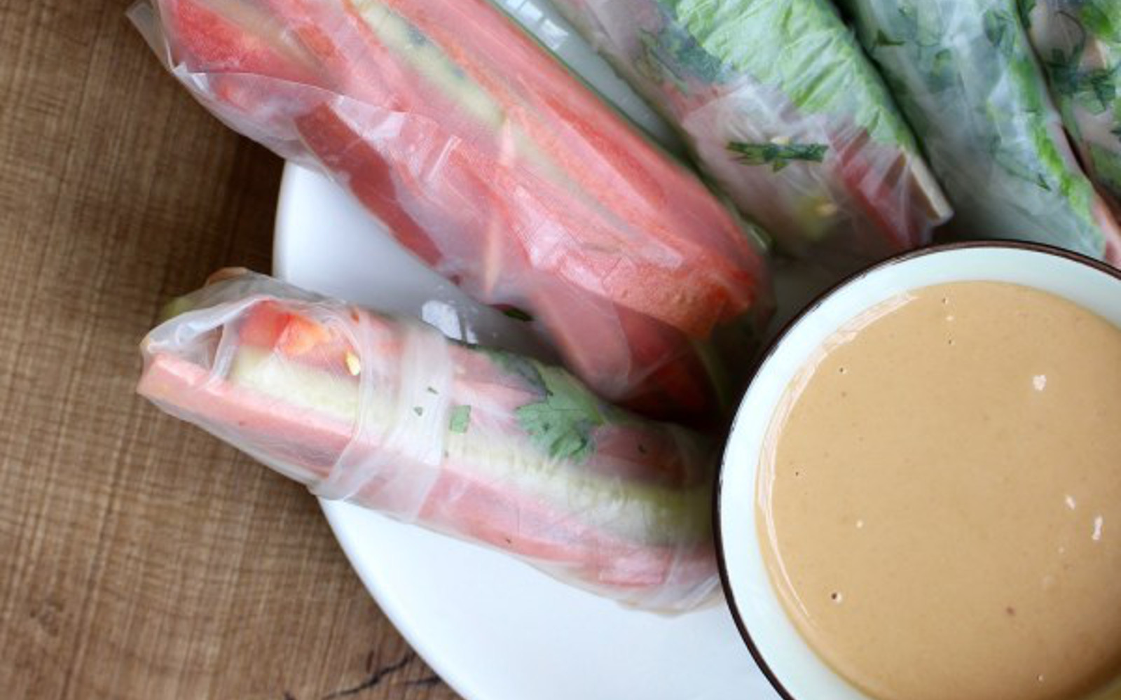 Raw Vegetable Spring Rolls with Low-Fat Peanut Dipping Sauce