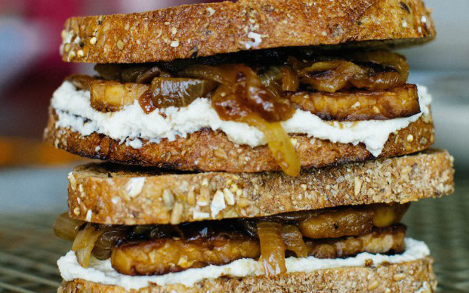 Maple Tempeh Sandwich With Caramelized Apples and Onions