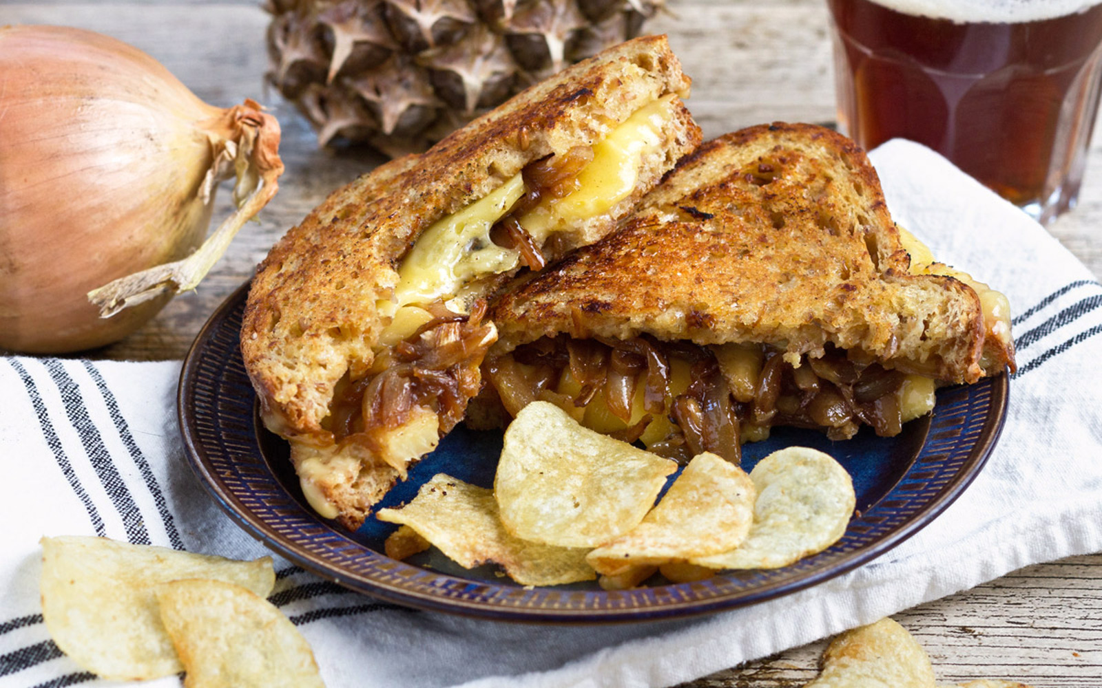 Grilled Cheese With Caramelized Onions and Pineapple