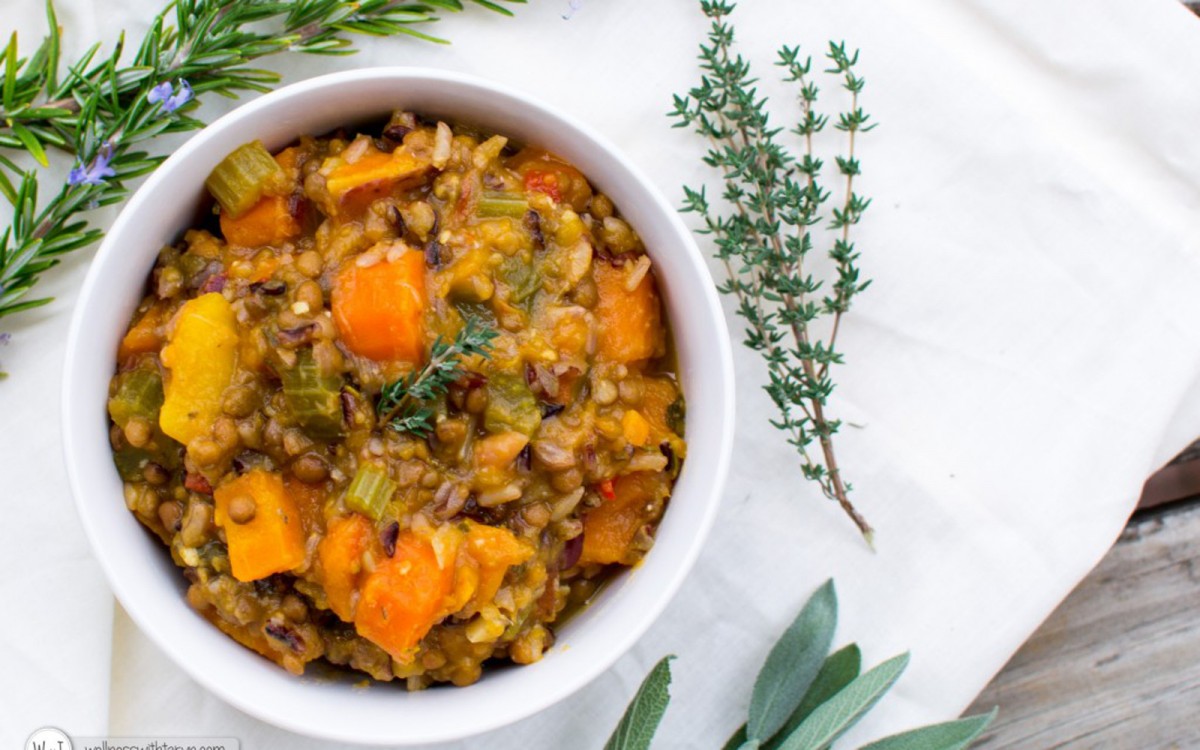 Vegan Mixed Herb Lentil and Wild Rice Soup