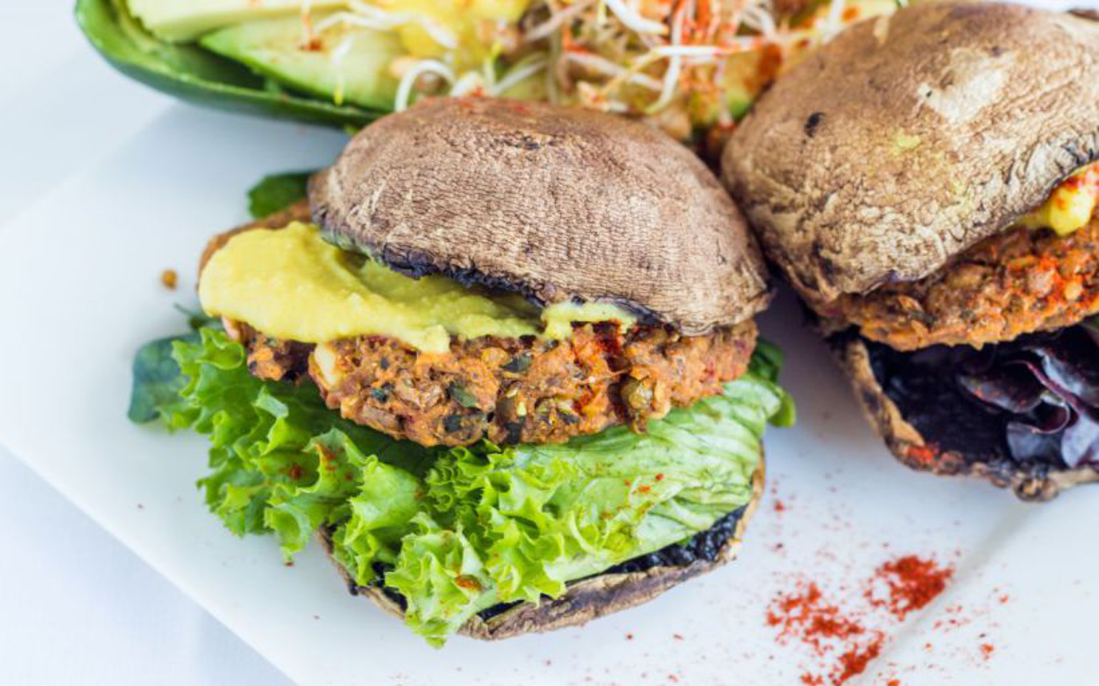 sprouted lentil rice burgers with portobello buns
