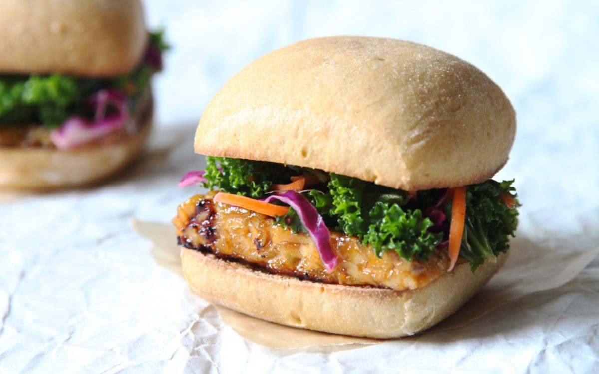 Grilled Barbecue Tempeh Sliders with Kale Slaw