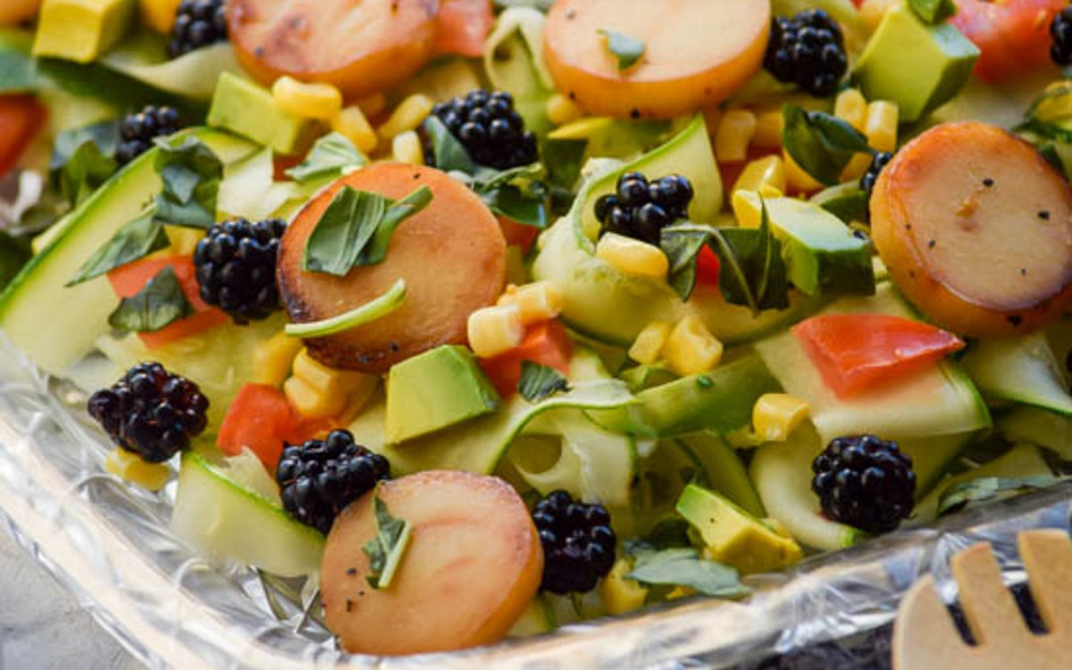 Zucchini Ribbon and Caramelized Hearts of Palm Salad