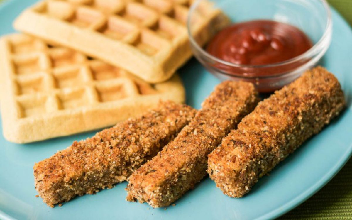 Chicken Tofu Strips And Waffles Vegan One Green Planet