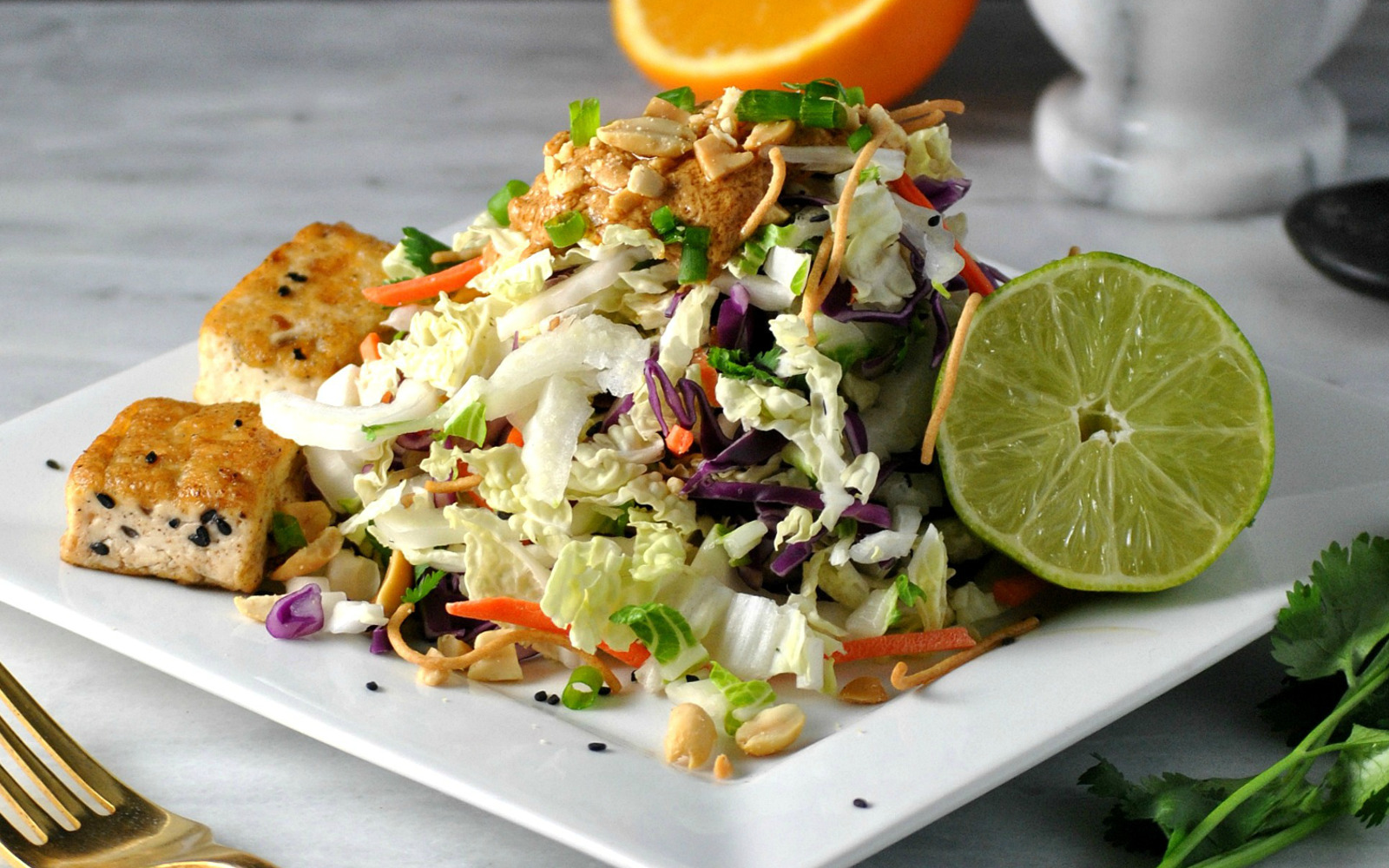 Chinese Cabbage Salad With Tofu and Spicy Peanut Dressing