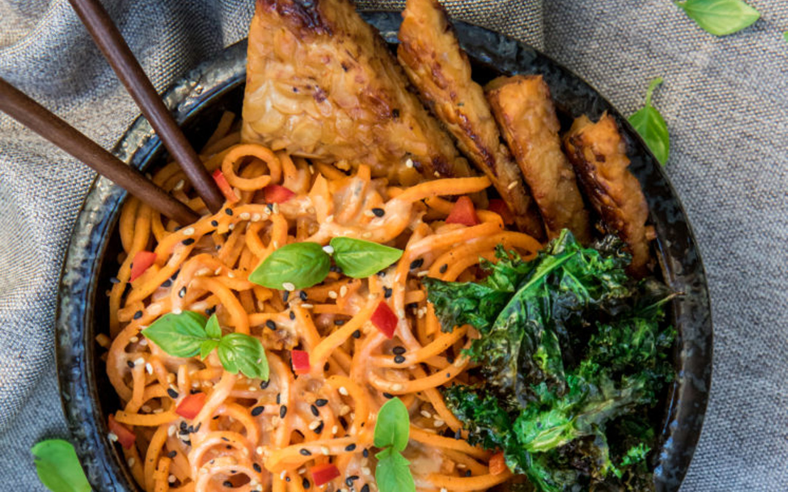Creamy Sweet Potato Noodles With Ginger Tempe