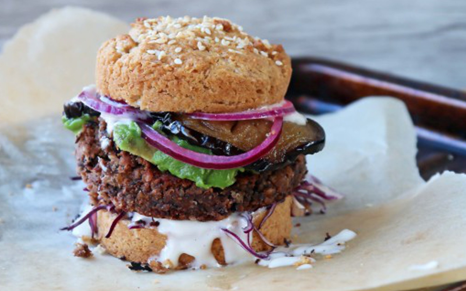 Vegan Black Bean Burger With Pickled Red Onion