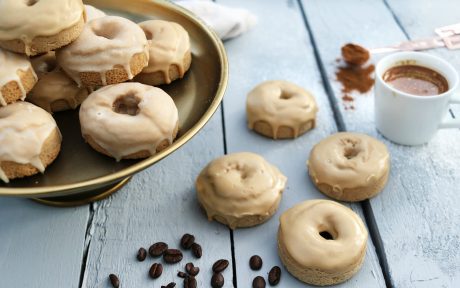 Cinnamon Doughnuts With a Coffee and a Vanilla Glaze