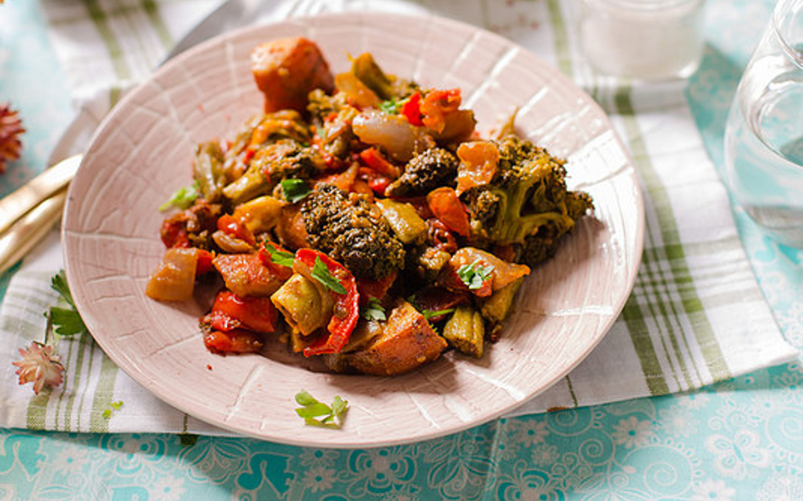 Harissa Roasted Potato Okra and Broccoli b
