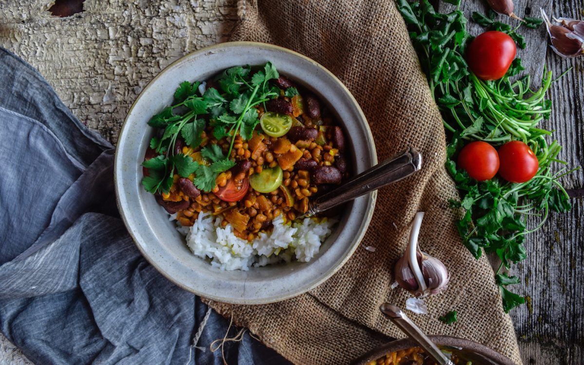 Vegan kidney bean and lentil curry