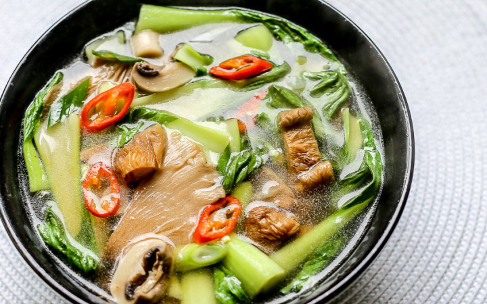 Hot and Sour Mushroom Soup With Bok Choy