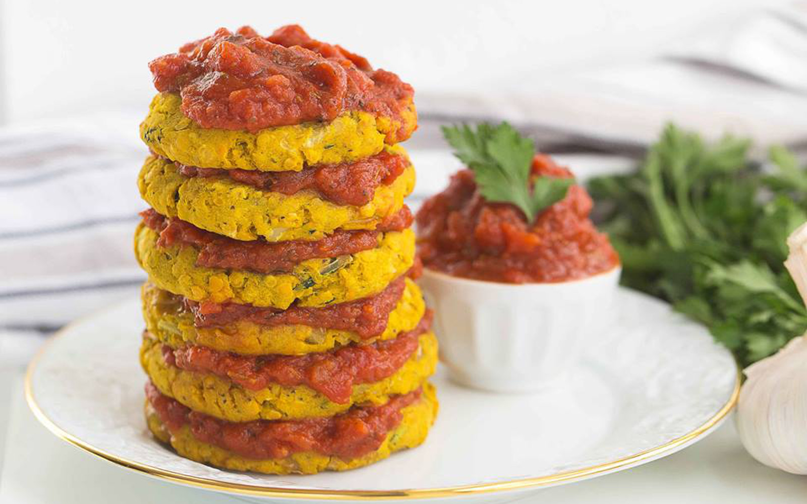 Red Lentil Patties With Tomato Sauce