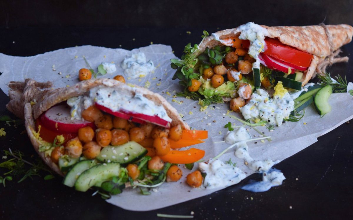 Vegan Dill Pickle Roasted Chickpea Gyros
