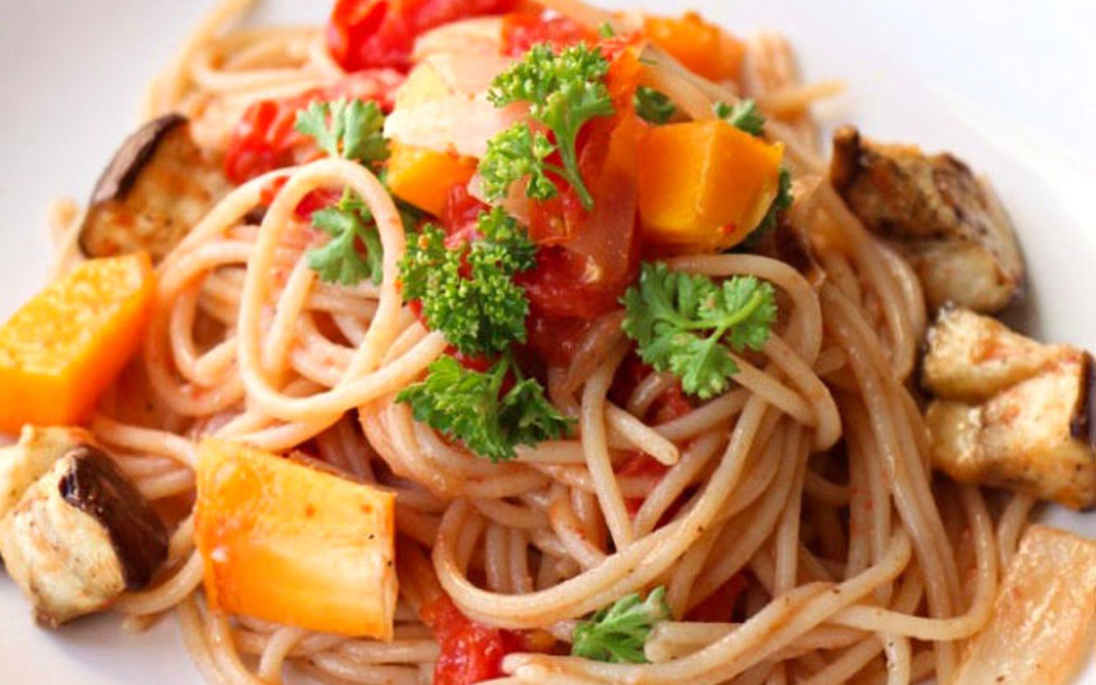 Vegan Gluten-Free Roasted Ratatouille Spaghetti