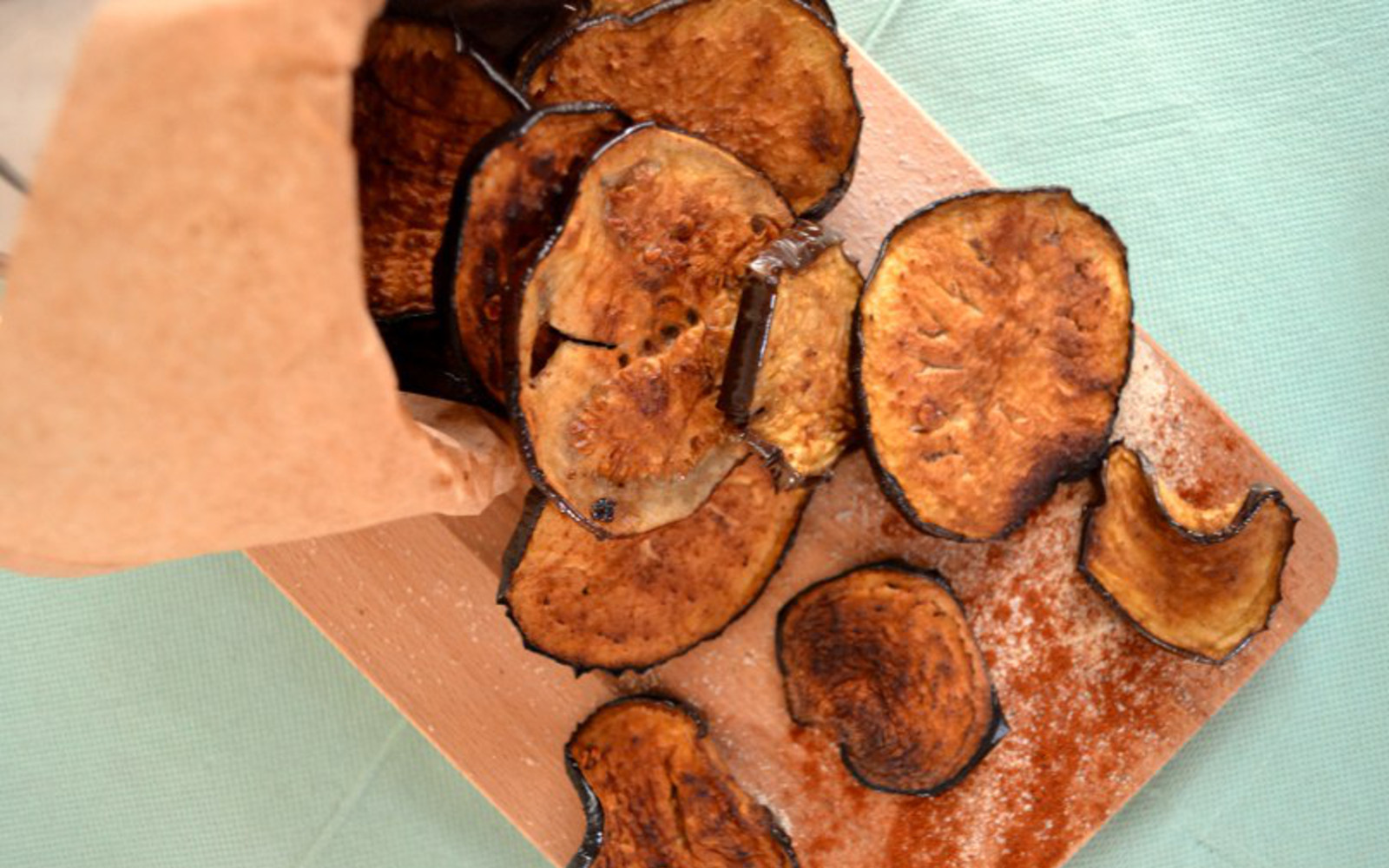 Vegan Spicy Balsamic Baked Eggplant Chips