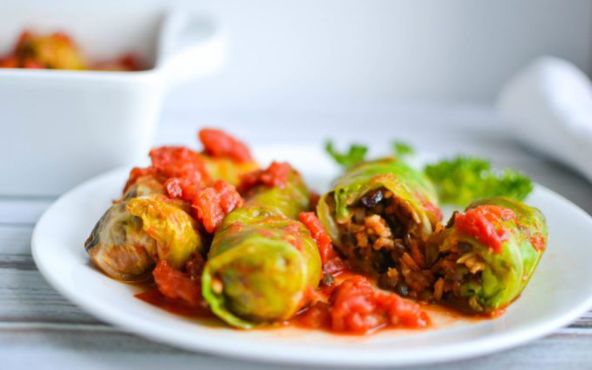 Vegan Brown Rice and Lentil Stuffed Cabbage Rolls