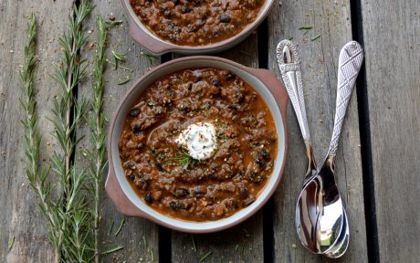 Vegan Grain-Free Hearty Black Bean Soup with cream topping